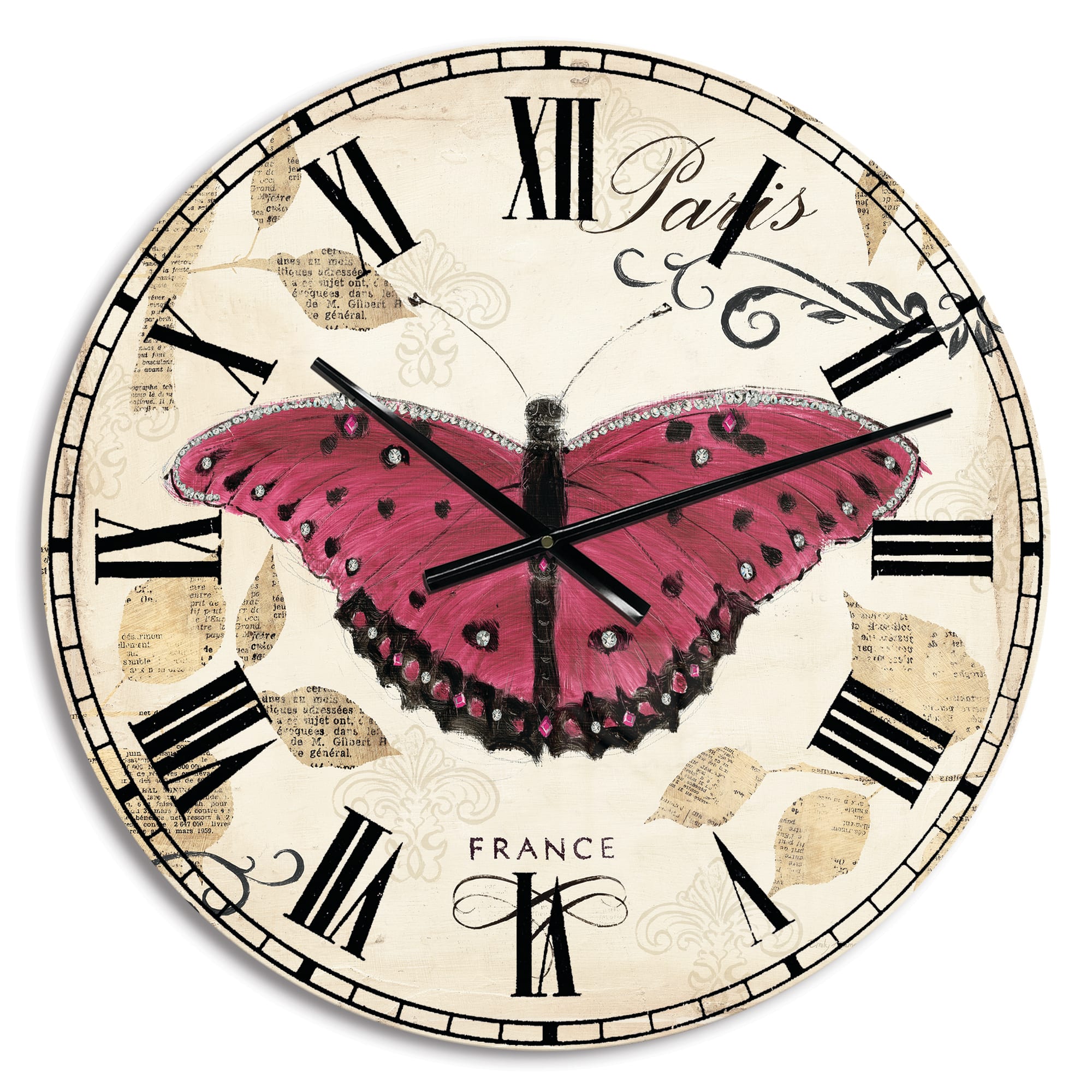 Designart Red Farmhouse Butterfly French Country Wall Clock